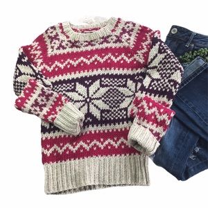 American Eagle Pink Grape Chunky Knit Snowflake Sweater